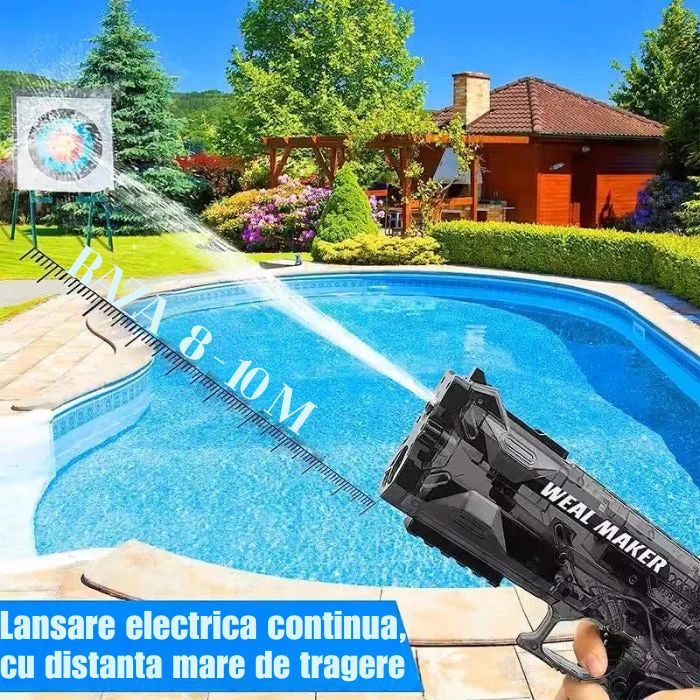 Pistol cu Apa Electric cu Acumulator Giftry®, Jet Puternic, Rezervor 500ml, Design Transparent, Culoare Negru – Jucarie Vara Copii si Adulti, Piscina si Plaja [7]