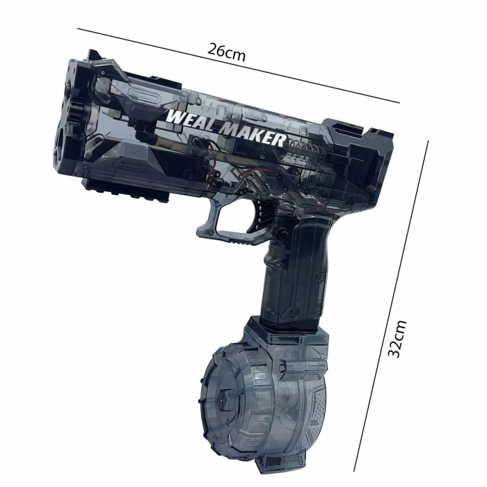 Pistol cu Apa Electric cu Acumulator Giftry®, Jet Puternic, Rezervor 500ml, Design Transparent, Culoare Negru – Jucarie Vara Copii si Adulti, Piscina si Plaja [8]