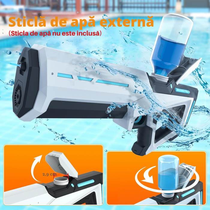 Pistol cu Apa Electric Giftry®, 500 ml, Reincarcare Automata 12 sec, Distanta 10m, Baterie Reincarcabila, Rezistent la Apa, cu Ochelari Protectie, pentru Copii si Adulti, alb [5]