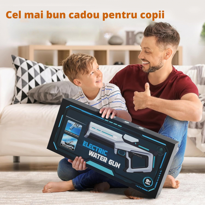 Pistol cu Apa Electric Giftry®, 500 ml, Reincarcare Automata 12 sec, Distanta 10m, Baterie Reincarcabila, Rezistent la Apa, cu Ochelari Protectie, pentru Copii si Adulti, alb [10]