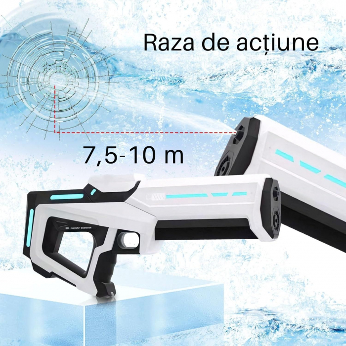 Pistol cu Apa Electric Giftry®, 500 ml, Reincarcare Automata 12 sec, Distanta 10m, Baterie Reincarcabila, Rezistent la Apa, cu Ochelari Protectie, pentru Copii si Adulti, alb [6]