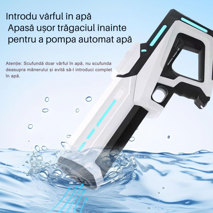 Pistol cu Apa Electric Giftry®, 500 ml, Reincarcare Automata 12 sec, Distanta 10m, Baterie Reincarcabila, Rezistent la Apa, cu Ochelari Protectie, pentru Copii si Adulti, alb [4]