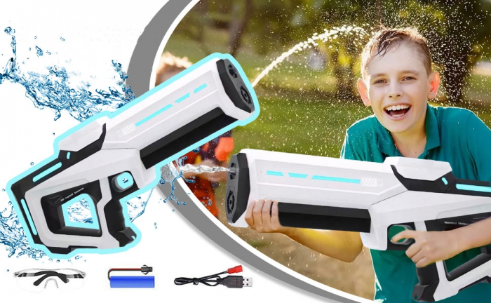 Pistol cu Apa Electric Giftry®, 500 ml, Reincarcare Automata 12 sec, Distanta 10m, Baterie Reincarcabila, Rezistent la Apa, cu Ochelari Protectie, pentru Copii si Adulti, alb [2]