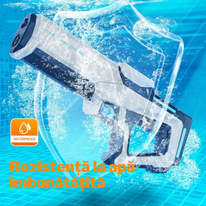 Pistol cu Apa Electric Giftry®, 500 ml, Reincarcare Automata 12 sec, Distanta 10m, Baterie Reincarcabila, Rezistent la Apa, cu Ochelari Protectie, pentru Copii si Adulti, alb [7]