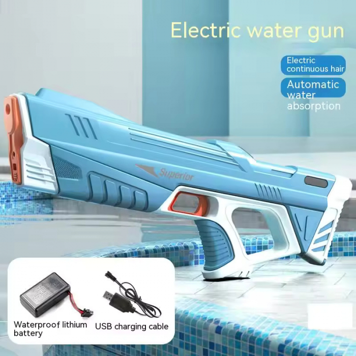 Pistol cu apa electric Giftry®, distanta tragere 10m, umplere automata rezervor, acumulator, cablu USB, albastru [7]