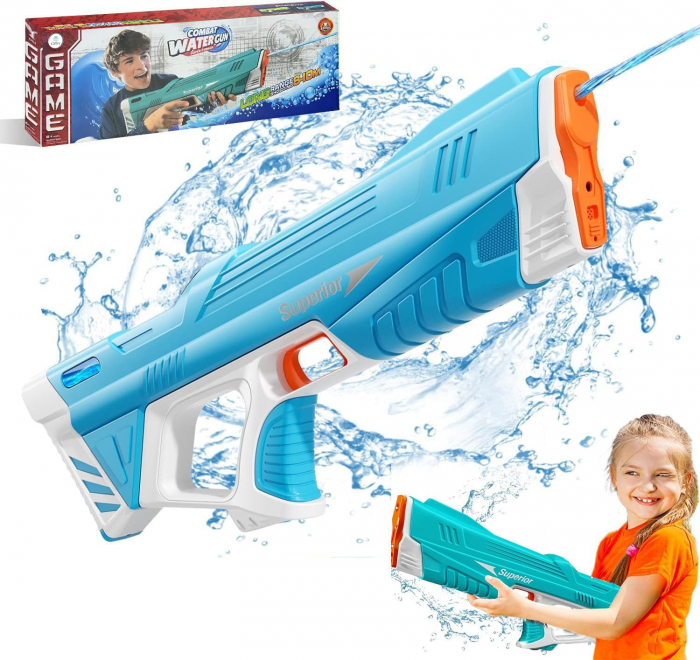 Pistol cu apa electric Giftry®, distanta tragere 10m, umplere automata rezervor, acumulator, cablu USB, albastru [10]