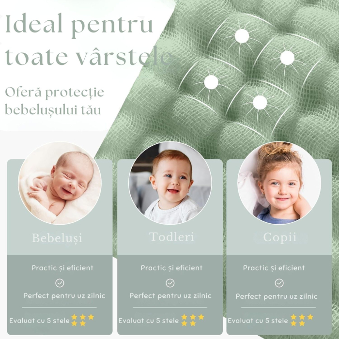 Prosoape de Muselină cu Glugă Giftry®, 80x80 cm, Set 2 Bucăți – 100% Bumbac Natural, 6 Straturi, Ultra Moi și Absorbante, Cadou pentru Nou-Născuți și Copii, Verde/Alb Model Copaci [3]