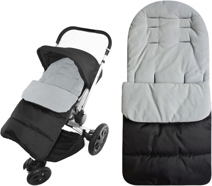 Sac de iarna pentru carucior, Giftry®, Husa picioare, cu fermoar, impermeabila, rezistenta la vant, marime universala, captuseala polar fleece, gri [2]