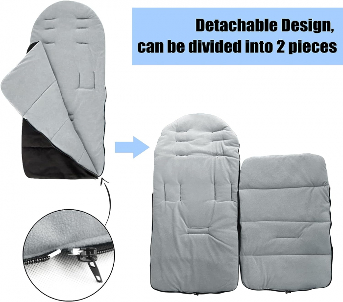 Sac de iarna pentru carucior, Giftry®, Husa picioare, cu fermoar, impermeabila, rezistenta la vant, marime universala, captuseala polar fleece, gri [4]