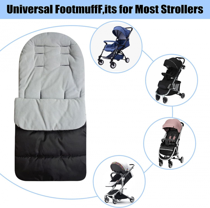 Sac de iarna pentru carucior, Giftry®, Husa picioare, cu fermoar, impermeabila, rezistenta la vant, marime universala, captuseala polar fleece, gri [5]