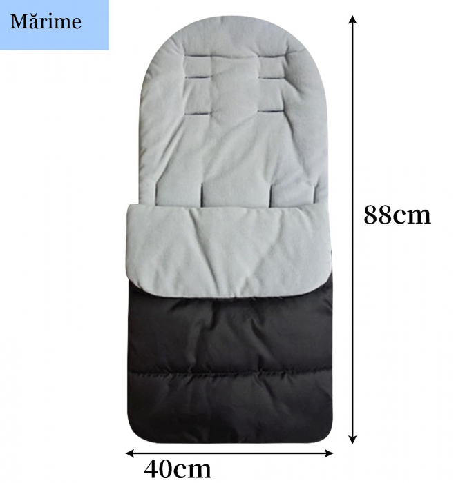 Sac de iarna pentru carucior, Giftry®, Husa picioare, cu fermoar, impermeabila, rezistenta la vant, marime universala, captuseala polar fleece, gri [3]