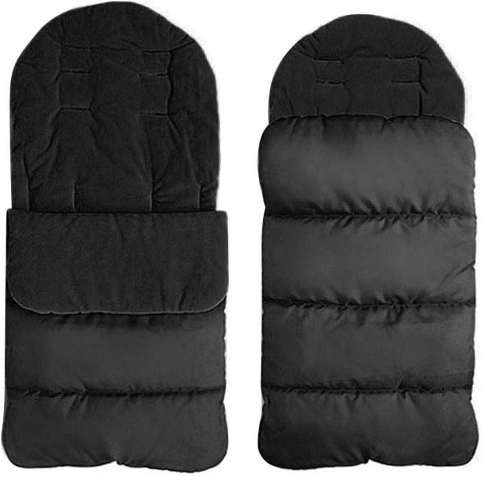 Sac de iarna pentru carucior, Giftry®, Husa picioare, cu fermoar, impermeabila, rezistenta la vant, marime universala, captuseala polar fleece, negru [1]