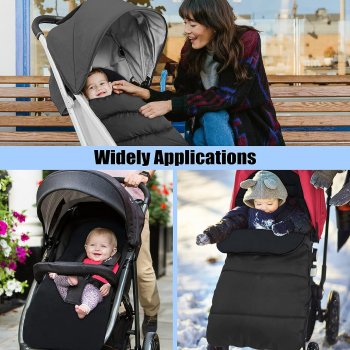 Sac de iarna pentru carucior, Giftry®, Husa picioare, cu fermoar, impermeabila, rezistenta la vant, marime universala, captuseala polar fleece, negru [6]