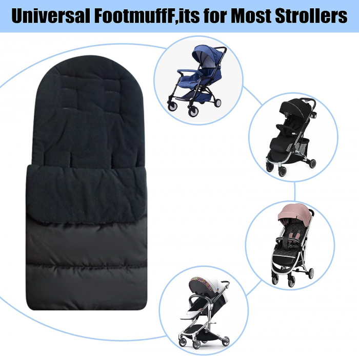 Sac de iarna pentru carucior, Giftry®, Husa picioare, cu fermoar, impermeabila, rezistenta la vant, marime universala, captuseala polar fleece, negru [5]