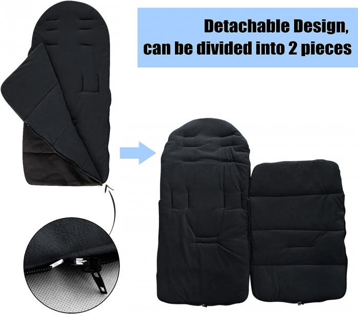 Sac de iarna pentru carucior, Giftry®, Husa picioare, cu fermoar, impermeabila, rezistenta la vant, marime universala, captuseala polar fleece, negru [2]