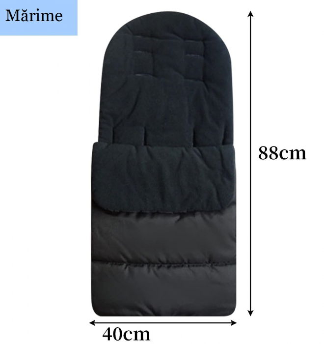 Sac de iarna pentru carucior, Giftry®, Husa picioare, cu fermoar, impermeabila, rezistenta la vant, marime universala, captuseala polar fleece, negru [3]
