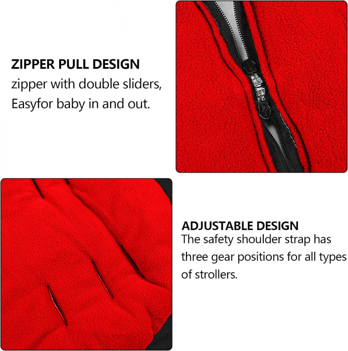 Sac de iarna pentru carucior, Giftry®, Husa picioare, cu fermoar, impermeabila, rezistenta la vant, marime universala, captuseala polar fleece, rosu [3]