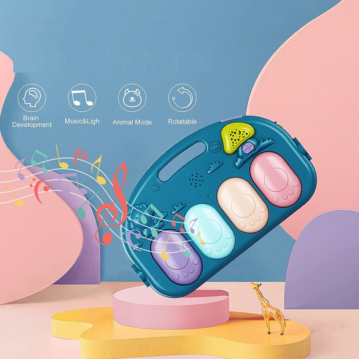 Saltea de activitati pentru bebelusi, covoras multifunctional, interactiv, 5 jucarii senzoriale, albastru, 0 luni + [2]