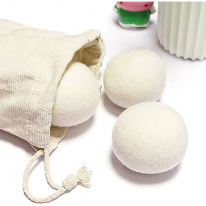 Set 6 Bile din Lana Naturala Giftry® – Reutilizabile, Anti-Electrizante, Alternativa Ecologica, Reduc Timpul de Uscare si Cutele Hainelor, cu Saculet de Depozitare [3]