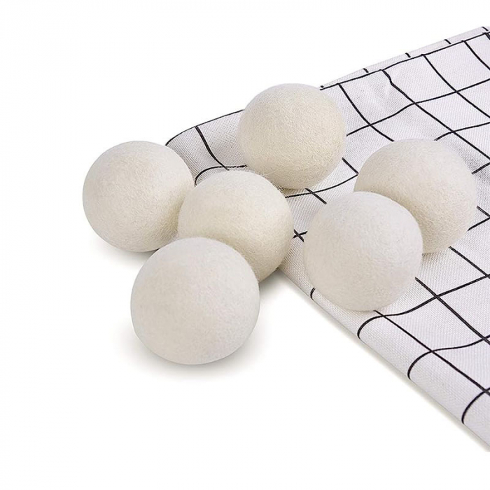 Set 6 Bile din Lana Naturala Giftry® – Reutilizabile, Anti-Electrizante, Alternativa Ecologica, Reduc Timpul de Uscare si Cutele Hainelor, cu Saculet de Depozitare [6]