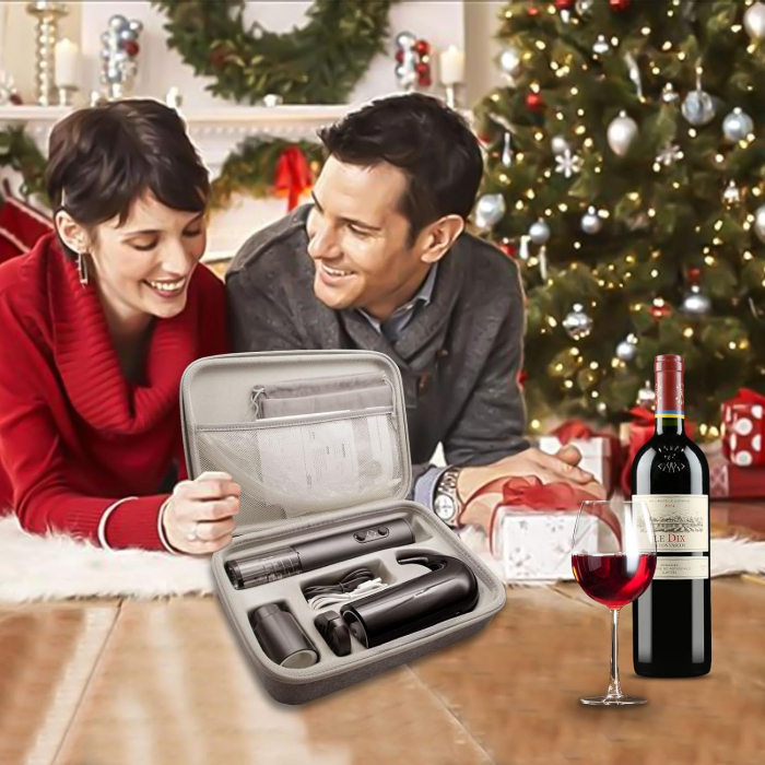 Set Aerator Electric Giftry®, Decantor pentru vin, Tirbuson electric, Accesoriu taiat folie, Dop vacuum, reincarcabil USB, Negru [5]