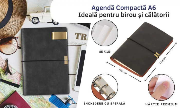 Set Cadou Barbati Giftry® – 5 Produse Premium: Termos Inox, Agenda A6 Piele Ecologica, Pix Elegant, Semn de Carte, Clips Metalic – Cutie Cadou, Ideal pentru Sot, Tata, Fiu, Frate, Negru [2]