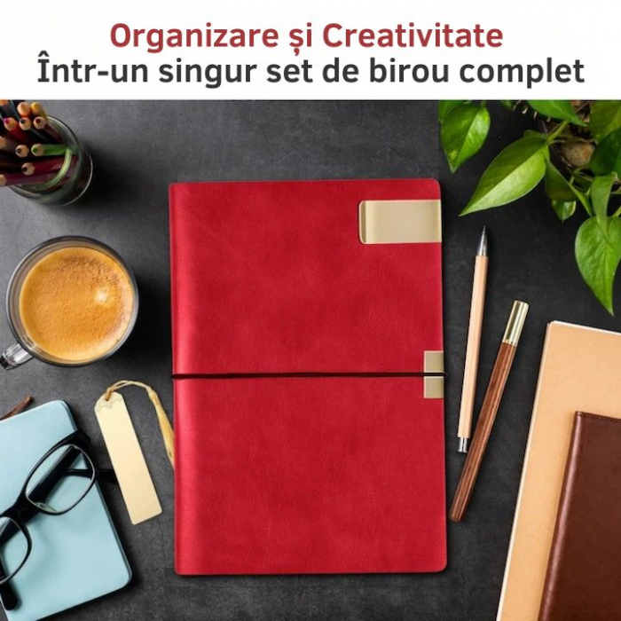 Set Cadou Barbati Giftry® – 5 Produse Premium: Termos Inox, Agenda A6 Piele Ecologica, Pix Elegant, Semn de Carte, Clips Metalic – Cutie Cadou, Ideal pentru Sot, Tata, Fiu, Frate, Rosu [4]