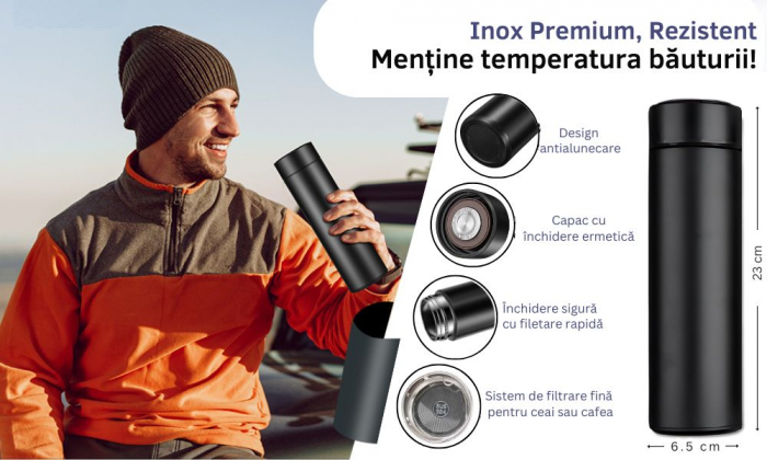 Set Cadou Barbati Giftry® – 5 Produse Premium: Termos Inox, Agenda A6 Piele Ecologica, Pix Elegant, Semn de Carte, Clips Metalic – Cutie Cadou, Ideal pentru Sot, Tata, Fiu, Frate, Negru [8]