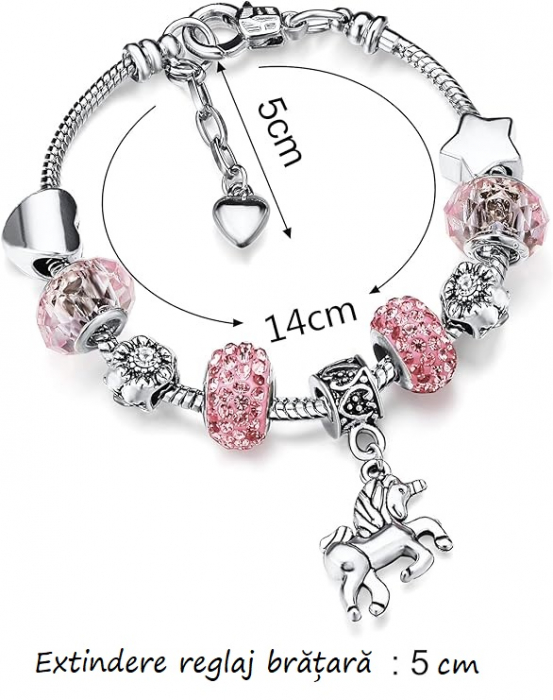 Set cadou Giftry®, 9 piese, Patura fosforescenta Unicorn, Sticla Termos, Geanta de umar, Masca pentru ochi, Fata de perna, Bratara charm, Bomba baie, Casti pufoase, Glob zapada, fete 4-12 ani, Roz [7]