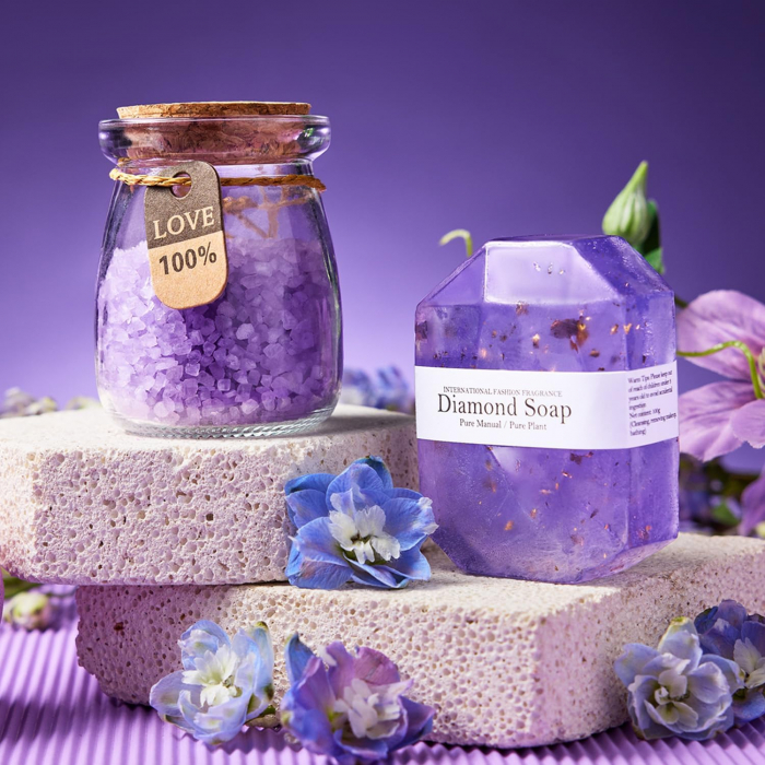 Set Cadou Giftry®, pentru Femei – Set Spa Lavanda 6 Piese, Pahar Termos, Lumanare, Sare si Bomba de Baie, Sapun si Felicitare – Cadou Elegant pentru Zi de Nastere, Craciun, Valentine’s Day, Mov [2]