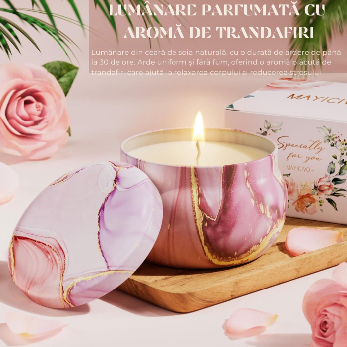 Set Cadou Premium pentru femei, Giftry®, 11 Piese, Patura pufoasa, Spa cu arome de trandafiri, lumanare parfumata, termos inox, sapun, cadou Craciun, 1, 8 Martie, Valentine’s Day, Cutie eleganta, Roz [2]