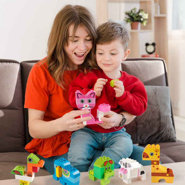 Set Constructie Giftry® cu 122 Piese – Blocuri Mari Colorate cu Animale Zoo, Compatibile cu Alte Seturi Populare, Jucarie Educativa STEM pentru Copii 3+ Ani, Cadou Creativ Baieti si Fete [8]