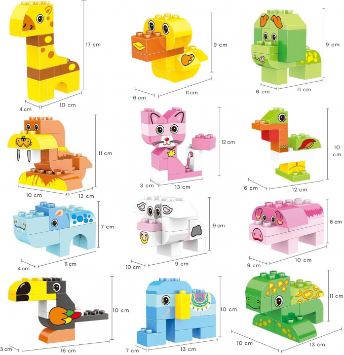 Set Constructie Giftry® cu 122 Piese – Blocuri Mari Colorate cu Animale Zoo, Compatibile cu Alte Seturi Populare, Jucarie Educativa STEM pentru Copii 3+ Ani, Cadou Creativ Baieti si Fete [3]
