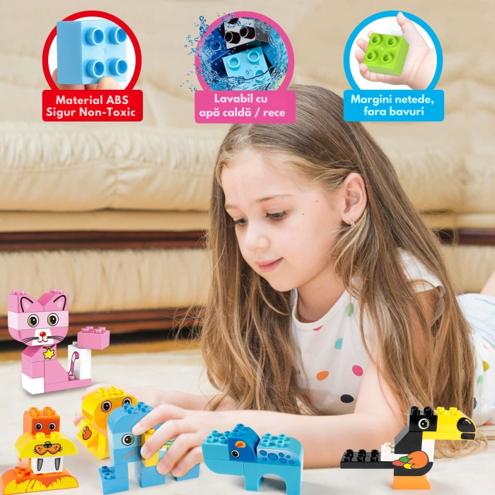 Set Constructie Giftry® cu 122 Piese – Blocuri Mari Colorate cu Animale Zoo, Compatibile cu Alte Seturi Populare, Jucarie Educativa STEM pentru Copii 3+ Ani, Cadou Creativ Baieti si Fete [2]