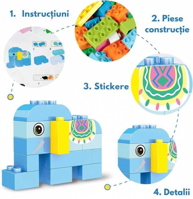 Set Constructie Giftry® cu 122 Piese – Blocuri Mari Colorate cu Animale Zoo, Compatibile cu Alte Seturi Populare, Jucarie Educativa STEM pentru Copii 3+ Ani, Cadou Creativ Baieti si Fete [4]