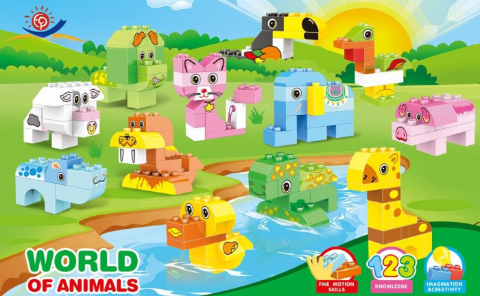 Set Constructie Giftry® cu 122 Piese – Blocuri Mari Colorate cu Animale Zoo, Compatibile cu Alte Seturi Populare, Jucarie Educativa STEM pentru Copii 3+ Ani, Cadou Creativ Baieti si Fete [7]