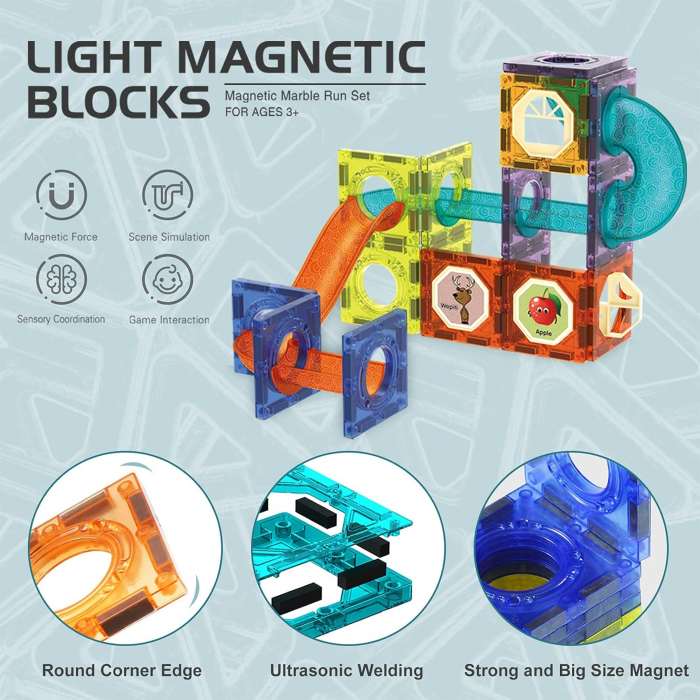 Set Constructie Magnetic Giftry® 75 Piese – Pista cu Bile Luminoase, Blocuri ABS, STEM Educativ, Autocolante, Cadou Copii 3+ [8]
