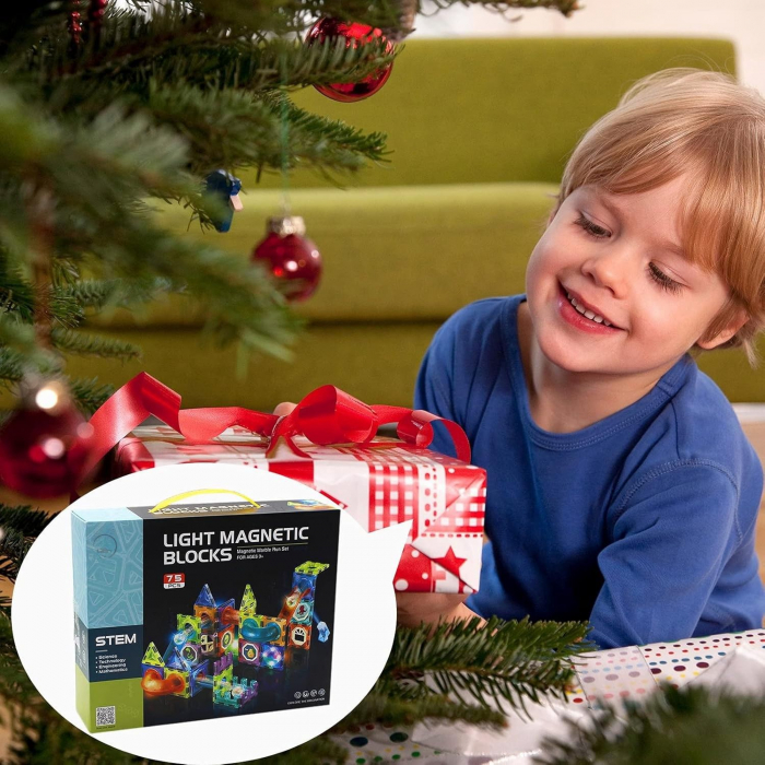 Set Constructie Magnetic Giftry® 75 Piese – Pista cu Bile Luminoase, Blocuri ABS, STEM Educativ, Autocolante, Cadou Copii 3+ [6]
