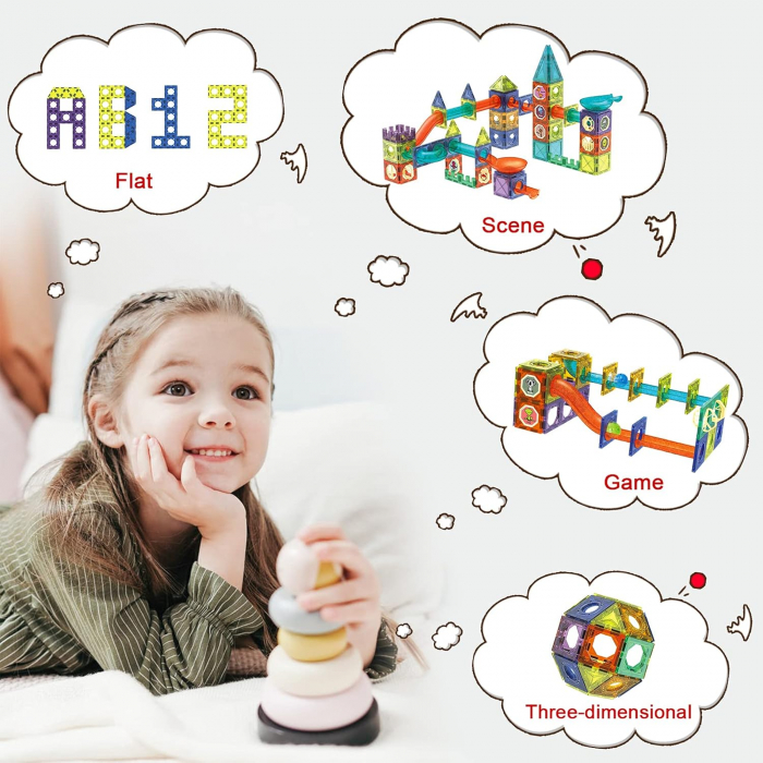 Set Constructie Magnetic Giftry® 75 Piese – Pista cu Bile Luminoase, Blocuri ABS, STEM Educativ, Autocolante, Cadou Copii 3+ [3]