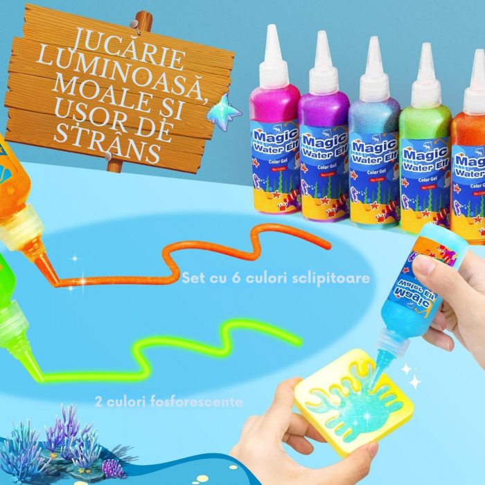 Set Creativ Giftry® – Jucarii interactive pentru Copii, 20 Culori 60 ml, 18 Matrite, Kit Figurine Magice, Accesorii Incluse, Exploreaza Viata Marina, 5 ani+ [4]