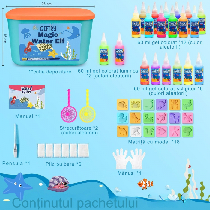Set Creativ Giftry® – Jucarii interactive pentru Copii, 20 Culori 60 ml, 18 Matrite, Kit Figurine Magice, Accesorii Incluse, Exploreaza Viata Marina, 5 ani+ [2]