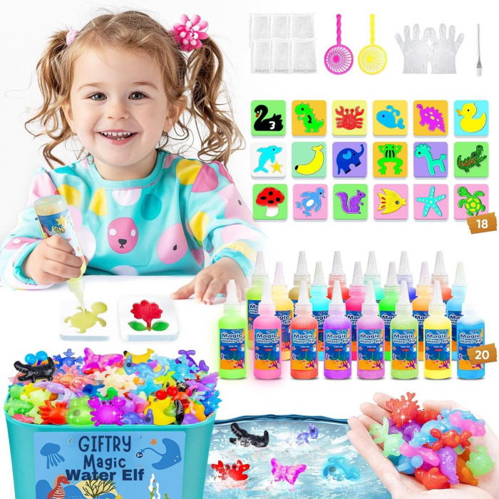 Set Creativ Giftry® – Jucarii interactive pentru Copii, 20 Culori 60 ml, 18 Matrite, Kit Figurine Magice, Accesorii Incluse, Exploreaza Viata Marina, 5 ani+ [1]