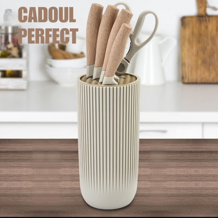 Set Cutite Bucatarie Giftry® Premium, 6 Piese, Otel Inoxidabil Anti-Rugina, Cutite pentru Bucatarie cu Suport Universal, Design Ergonomic, Culoare Crem [11]