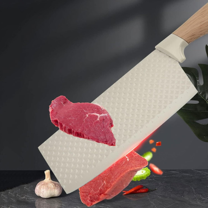 Set Cutite Bucatarie Giftry® Premium, 6 Piese, Otel Inoxidabil Anti-Rugina, Cutite pentru Bucatarie cu Suport Universal, Design Ergonomic, Culoare Crem [9]