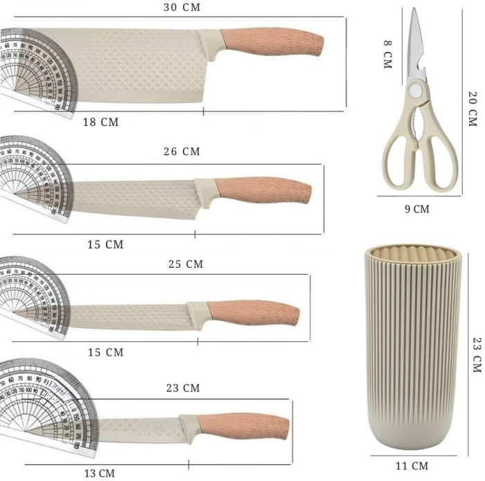 Set Cutite Bucatarie Giftry® Premium, 6 Piese, Otel Inoxidabil Anti-Rugina, Cutite pentru Bucatarie cu Suport Universal, Design Ergonomic, Culoare Crem [3]