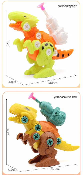 Set de constructie 4 dinozauri cu ventuza, Giftry®, jucarie educationala STEM, bormasina electrica, 3 - 7 ani [5]