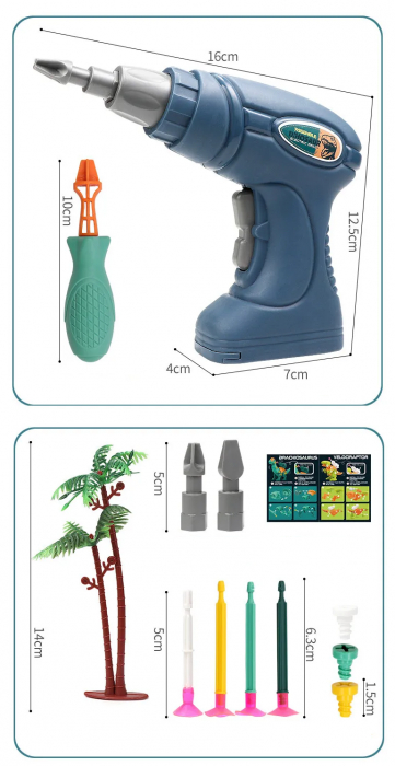 Set de constructie 4 dinozauri cu ventuza, Giftry®, jucarie educationala STEM, bormasina electrica, 3 - 7 ani [7]