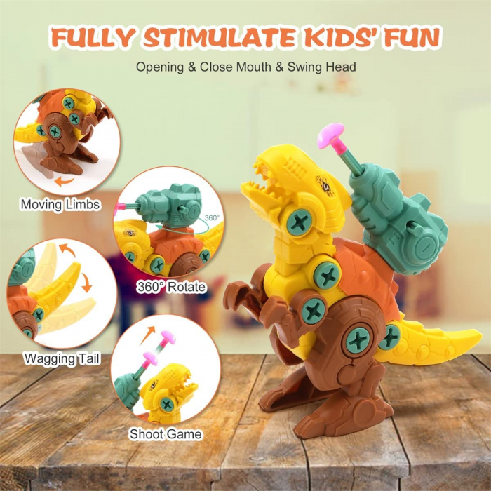 Set de constructie 4 dinozauri cu ventuza, Giftry®, jucarie educationala STEM, bormasina electrica, 3 - 7 ani [3]