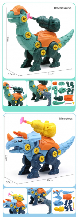 Set de constructie 4 dinozauri cu ventuza, Giftry®, jucarie educationala STEM, bormasina electrica, 3 - 7 ani [6]
