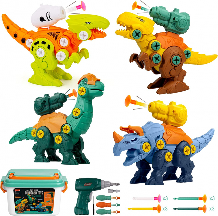 Set de constructie 4 dinozauri cu ventuza, Giftry®, jucarie educationala STEM, bormasina electrica, 3 - 7 ani [1]
